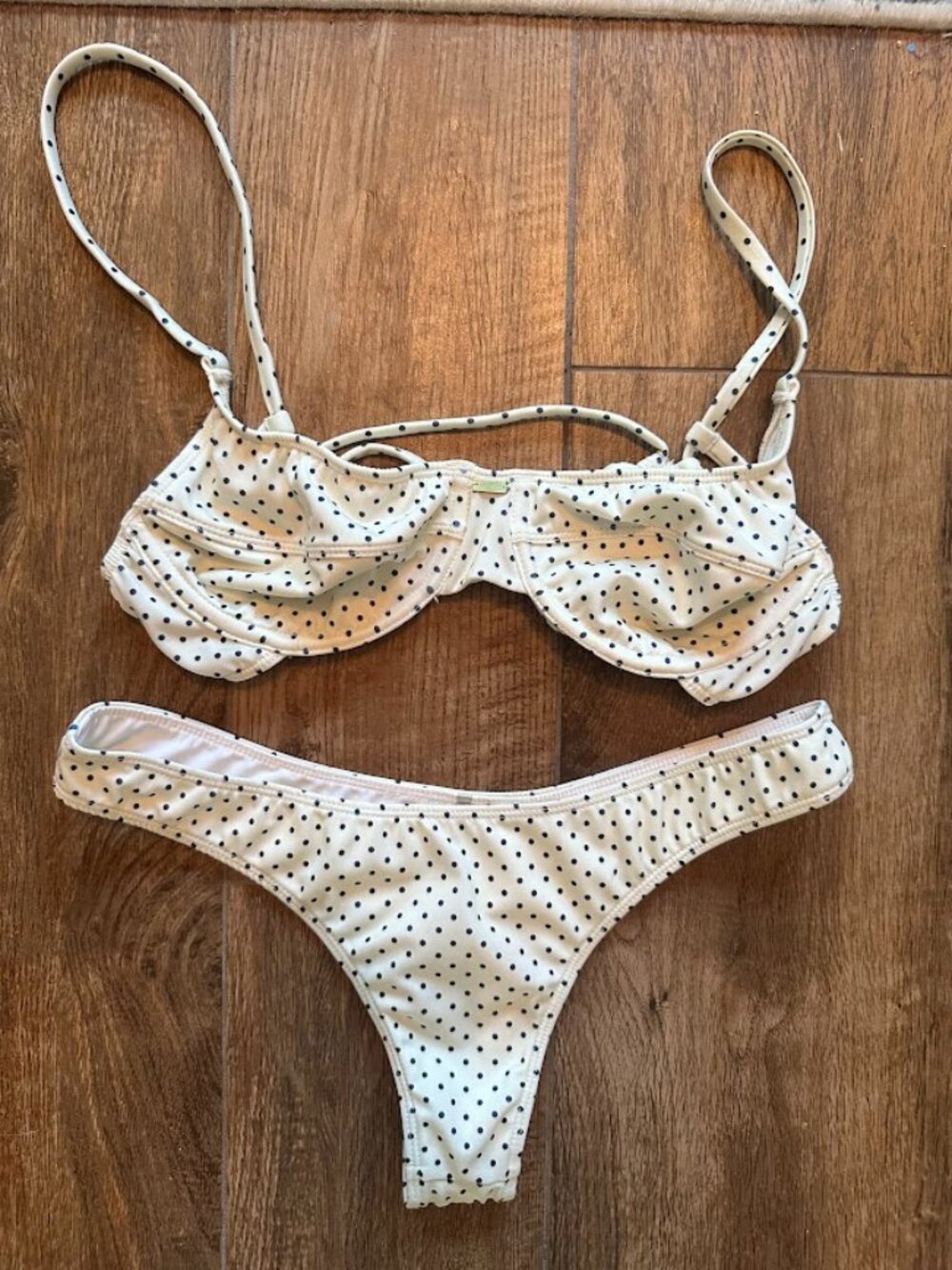 Gooseberry Intimates Malibu Cream and Navy Polka Dot Bikini Set - Medium